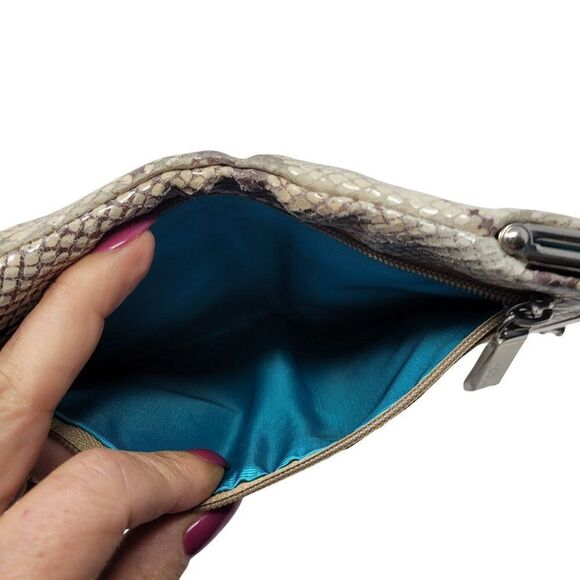 Hobo Lauren Leather Snake Clutch Wallet Frame Snap Closure Evening Bag Beige - Picture 10 of 15